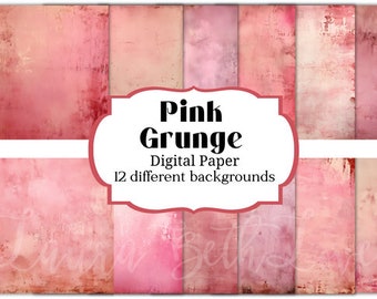 Grunge Pink - Digital Paper 12 designs - Digital Download - PRINTABLE - INSTANT DOWNLOAD - Printable Art Papers 12x12" 300 dpi