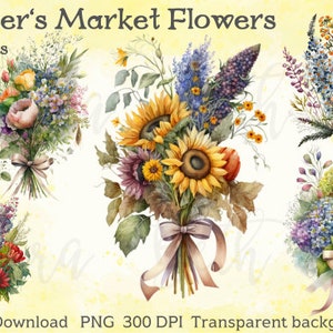 Aquarela Farmer's Market Bunch Flowers Backgrounds clip art - Download digital IMPRIMÍVEL DOWNLOAD INSTANTÂNEO - Papéis de arte para impressão 300 dpi