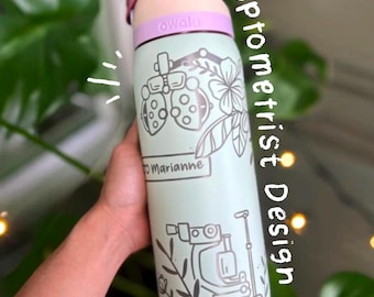 Optometrist Owala Custom Engraved 32oz Water Bottle - Hand Drawn Design and Name