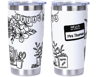 Personalized Nametag Teacher Design Engraved 20oz Tumbler - Hand Drawn Design and Name