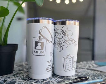 Medical Custom Engraved 20oz Tumbler - Hand Drawn Design and Name