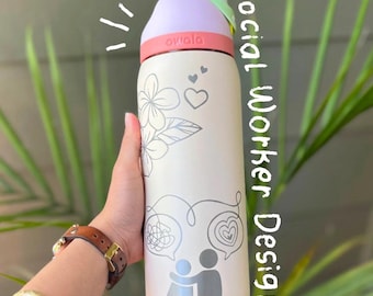 Social Worker Custom Engraved 32oz Owala Water Bottle - Hand Drawn Design and Name