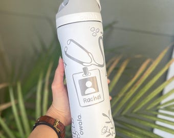 Medical Owala Engraved Name 24oz Water Bottle Custom - Hand Drawn Design and Name, Personalized