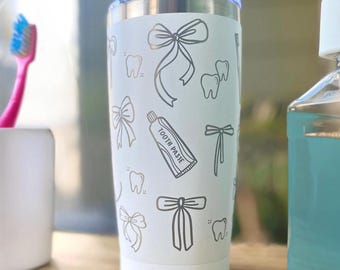 Dentist Bow Design Engraved 20oz Tumbler with straw and cleaner - Hand Drawn Design and Name