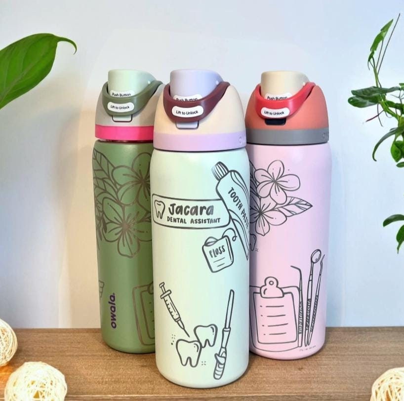 Dental Custom Engraved 32oz Owala Water Bottle - Hand Drawn Design