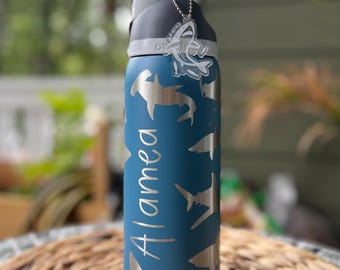 Personalized Name Shark Engraved 32oz Owala Water Bottle, Shark Keychain Included