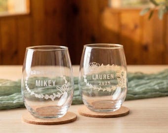 Engraved Wine Tumbler - Wedding and Parties / Custom Design with individual names Permanently