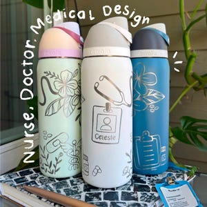 Personalized Medical Bottle Design Tropical - Custom name engraved on Owala water bottle
