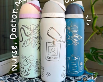 Personalized Medical Bottle Design Tropical - Custom name engraved on Owala water bottle