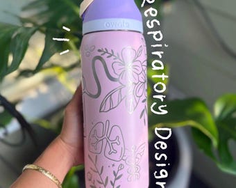 Respiratory Therapist Owala Engraved Water Bottle - Hand Drawn Design and Name