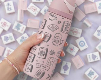 Mahjong Themed Owala - hand drawn design permanent engraved water bottle