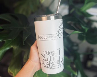 Personalized Optometrist Design Engraved 20oz Tumbler - Hand Drawn Design and Name