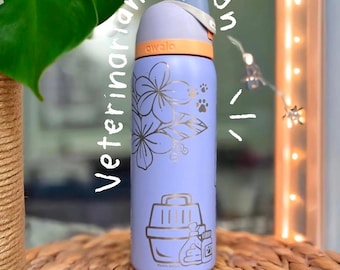 Veterinarian Custom Engraved Owala Water Bottle - Hand Drawn Design and Name