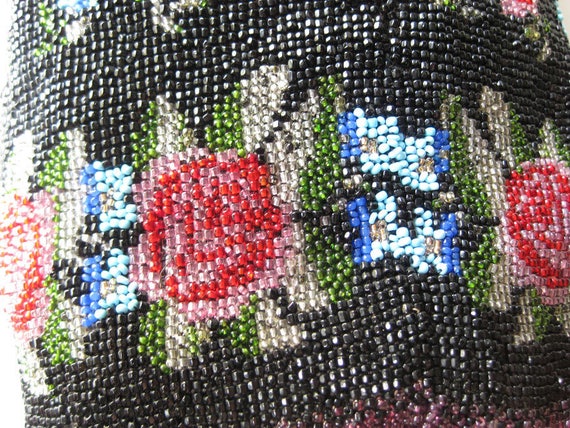 Beaded Red Rose Purse - Micro Bead Purse - Drawst… - image 3