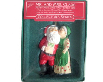 Merry Mistletoe Time 1986 Mr & Mrs Claus Series RARE #1 In The Collector's Series Christmas Tree Ornaments Birthday Year Gift, Holiday Decor