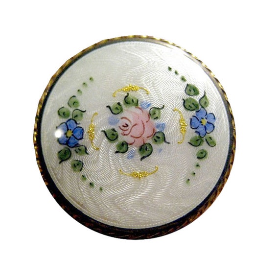 Guilloche Floral Pin - Enamel Vintage Brooch - Ros