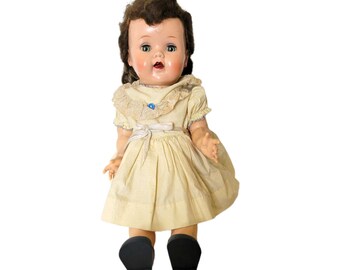 Ideal Saucy Walker Doll Cries Pin Jointed Hips, 16 Inch Doll, Collectible Dolls, Sleepy Eyes, Open Mouth, Dark Brunette Hair, Ideal W16 Doll