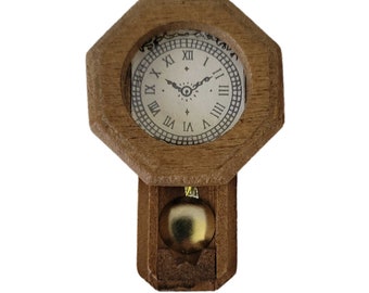 Miniature Wall Clock, Dollhouse Miniature Wooden Clock, Wood Clock For House, Dolls House Clock, Dollhouse Decor, Vintage Dollhouse Mini