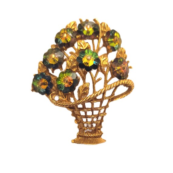 Margarita Stone Flower Basket Pin, Bright Colors,… - image 1