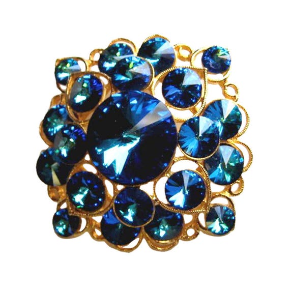 Peacock Rhinestone Corocraft Pin - Rivoli Stone Pi