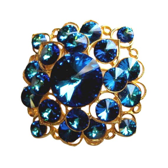 Peacock Rhinestone Corocraft Pin - Rivoli Stone P… - image 1