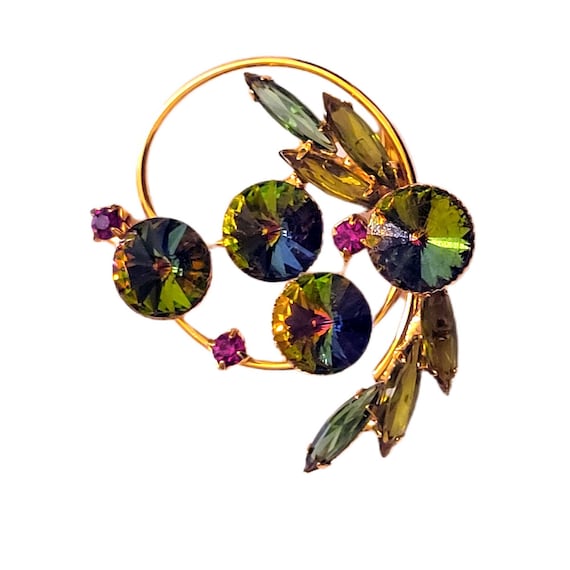 Juliana Spray Brooch With Watermelon Rivoli and Navette Stones