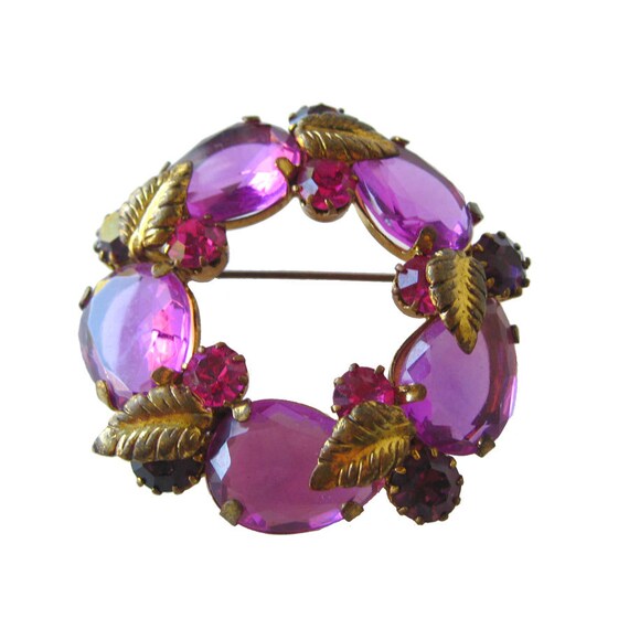 Austrian Crystal Amethyst Circle Pin - Vintage Je… - image 1