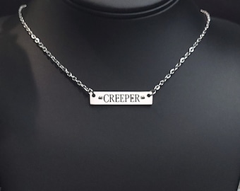 Creeper Bar Necklace-Witchy Necklace,Witchy Jewelry,Witchy Woman,Personalized Gift,Pagan Jewelry,Stainless Steel Necklace,Witchy Gift,Creepy