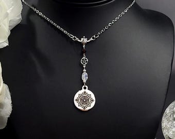 Pentacle Pentagram Rainbow Moonstone Crystal Necklace-Pentacle Jewelry-Pentagram necklace-Lariat necklace-Rainbow Moonstone Necklace-Crystal