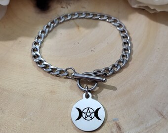 Triple Moon Goddess Toggle Bracelet-Witchy Jewelry,Witch Bracelet,Pagan Jewelry,Pentagram Bracelet,Witchy Boho Vibes,Witchy Aesthetic