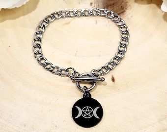 Triple Moon Goddess Toggle Bracelet-Witchy Jewelry,Witch Bracelet,Pagan Jewelry,Pentagram Bracelet,Witchy Vibes,Witchy Aesthetic,Witch Gifts