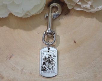 The Gardener Tarot Card Stainless Steel Keychain,Witchy Keychain,Occult Gift,Pagan Keychain,Tarot Keychain,Personalized Gift,Occult Keychain