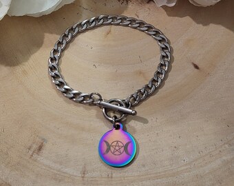 Triple Moon Goddess Toggle Bracelet-Witchy Jewelry,Witch Bracelet,Pagan Jewelry,Pentagram Bracelet,Witchy Boho Vibes,Witchy Pride