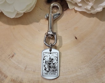The Coffee Tarot Card Stainless Steel Keychain,Witchy Keychain,Occult Gift,Pagan Keychain,Tarot Keychain,Personalized Gift,Occult Keychain