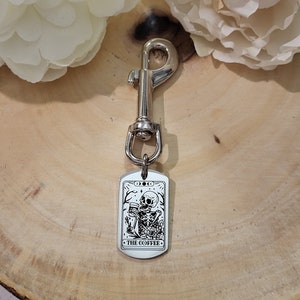Porte-clé en acier inoxydable carte tarot café, porte-clé sorcière, cadeau occulte, porte-clé païen, porte-clé tarot, cadeau personnalisé, porte-clé occulte