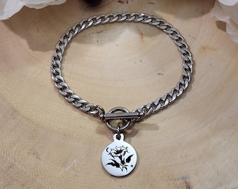 SM Datura Poisonous Flower Stainless Steel Toggle Bracelet-Witchy Jewelry,Witch Bracelet,Datura Jewelry,Deadly Plants,Plant Witch,Herbalist