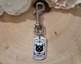 The Cat Tarot Card Stainless Steel Keychain,Witchy Keychain,Occult Gift,Pagan Keychain,Tarot Keychain,Personalized Gift,Occult Keychain