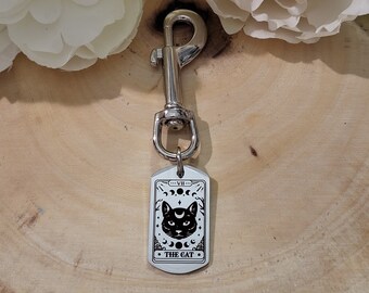 The Cat Tarot Card Stainless Steel Keychain,Witchy Keychain,Occult Gift,Pagan Keychain,Tarot Keychain,Personalized Gift,Occult Keychain