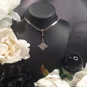 Witches Knot Faceted Teardrop Garnet Gemstone Necklace,Witchy Jewelry,Gemstone Necklace,Occult Witch Necklace,Witch Knot Protection Necklace