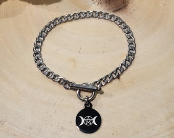 SM Pentagram Toggle Bracelet-Witchy Jewelry,Witch Bracelet,Pagan Jewelry,Pentacle Bracelet,Triple Moon Goddess Jewelry,Pagan Occult Gifts,
