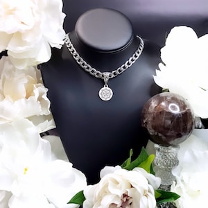 Pentacle Stainless Steel Choker Charm Necklace-Pentagram Necklace,Occult Jewelry,Pagan Necklace,Choker Necklace,Coven Gift,Witchy Jewelry