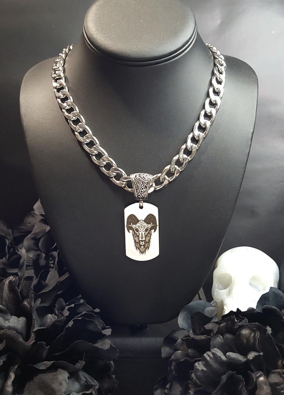 Collana Baphomet In Acciaio Inox - Ciondolo Gotico Satanico Per Uomo E Donna