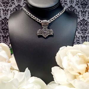 Viking Mjolnir Thor&#39;s Hammer Vegvisir Stainless Steel Norse Viking Pendant Necklace,Viking Jewelry,Gothic Necklace,Thors Hammer Pendant