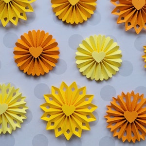 Yellow and Orange Paper Rosettes | Yellow and Orange Themed Rosette Set | Party | Confetti | Paper Rosettes | Yellow Paper Flowers
