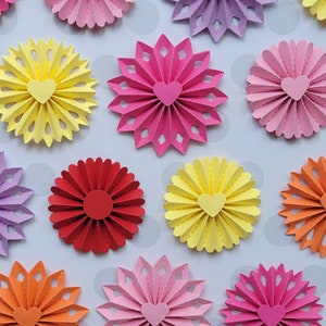 Fun Easter Paper Rosettes | Summer Themed Rosette Set | Red, Purple, Light Orange, Yellow, Light Pink, Dark Pink Paper Flowers