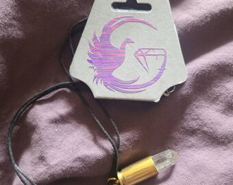 9 mm Caliber Crystal Bullet Necklace w/Cotton Cord