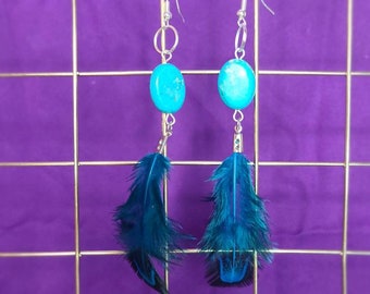 Turquoise earrings w/feather