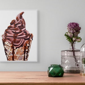 Chocolate Sauce Limited Edition Ice Cream Cone Wall Art Giclée Print of Original Acrylic Painting by Kim Testone