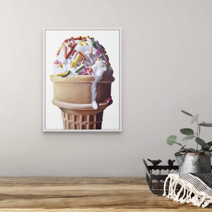Vanilla w/ Sprinkles 1 Limited Edition Ice Cream Cone Wall Art Giclée Print of Original Acrylic Painting by Kim Testone
