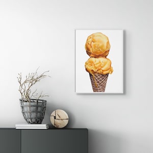 Peach Sorbet Limited Edition Ice Cream Cone Wall Art Giclée Print of Original Acrylic Painting by Kim Testone